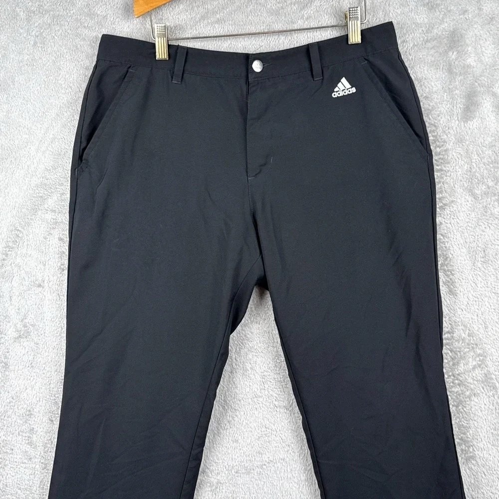 Adidas Golf Pants Men 34x34 Black Straight Leg Athletic Logo Athleisure Mid Rise